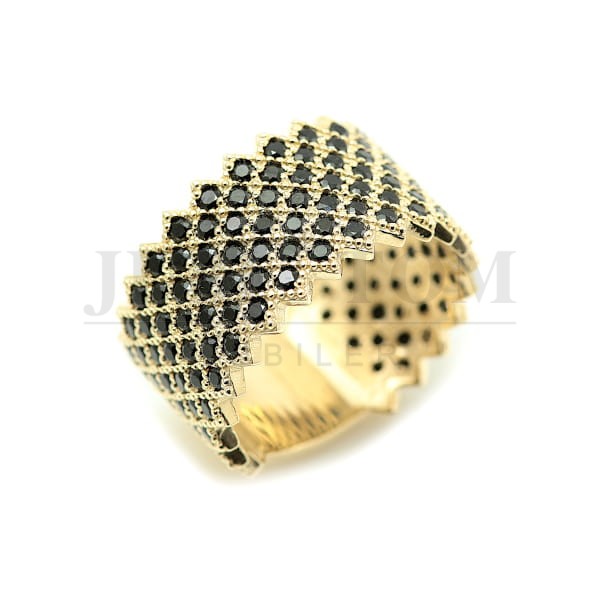 Szeroki złoty pierścionek z czarnymi cyrkoniami