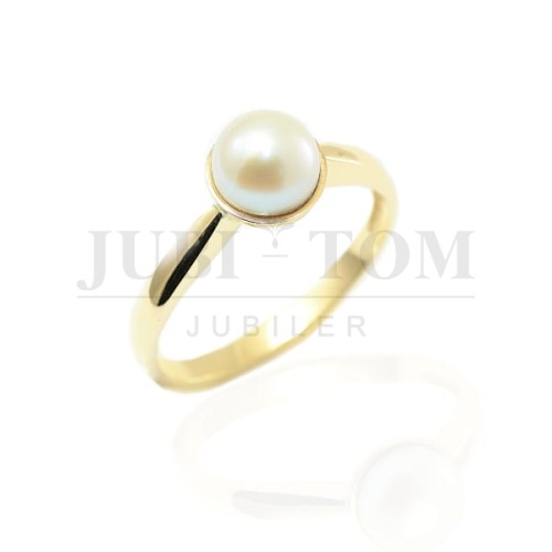Pierścionek z żółtego złota z białą perła
