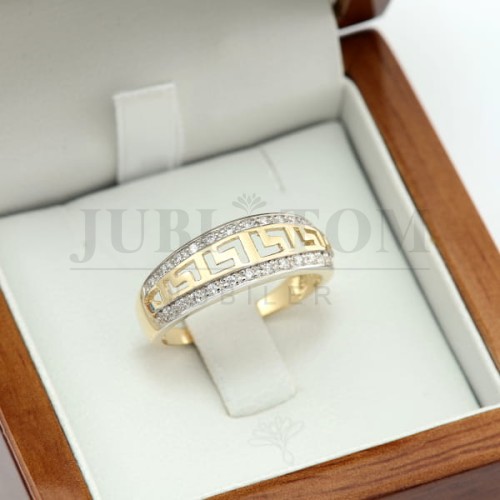 Pierścionek z wzorem drogi greckiej i cyrkoniami