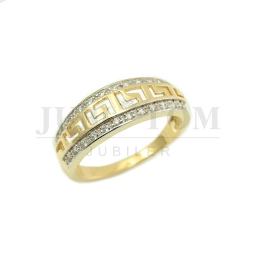 Pierścionek z wzorem drogi greckiej i cyrkoniami