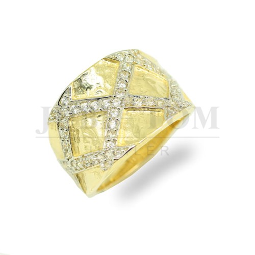 Szeroki złoty pierścionek z cyrkoniami Swarovski