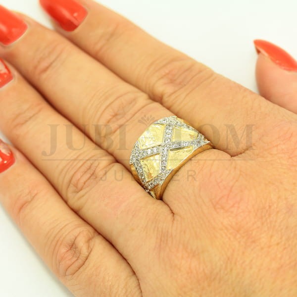 Szeroki złoty pierścionek z cyrkoniami Swarovski