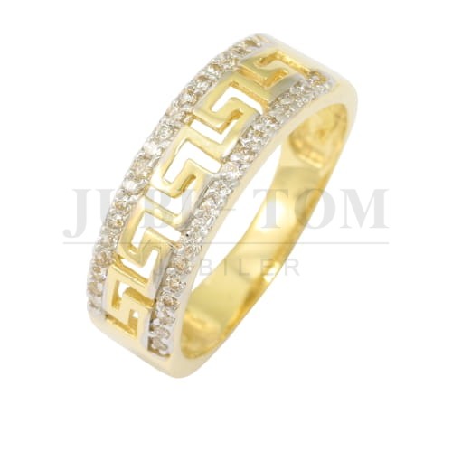 Pierścionek z wzorem drogi greckiej i cyrkoniami