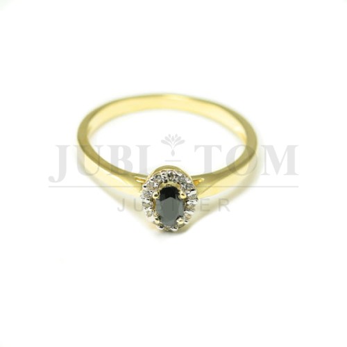 Złoty pierścionek z cyrkoniami Swarovski owalna czarna cyrkonia p.585