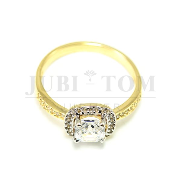 Kwadratowy złoty pierścionek z cyrkoniami Swarovski