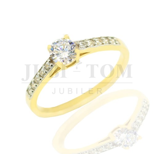 Pierścionek złoty z białymi cyrkoniami