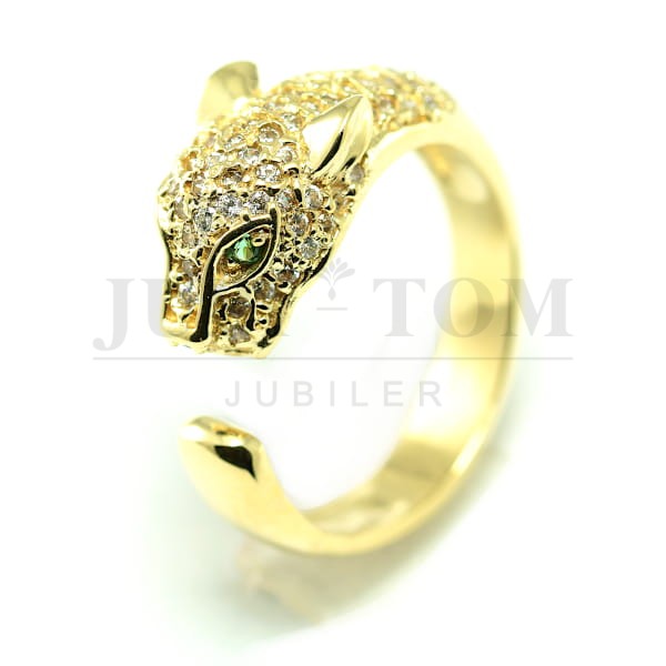 Pierścionek głowa pantery z cyrkoniami