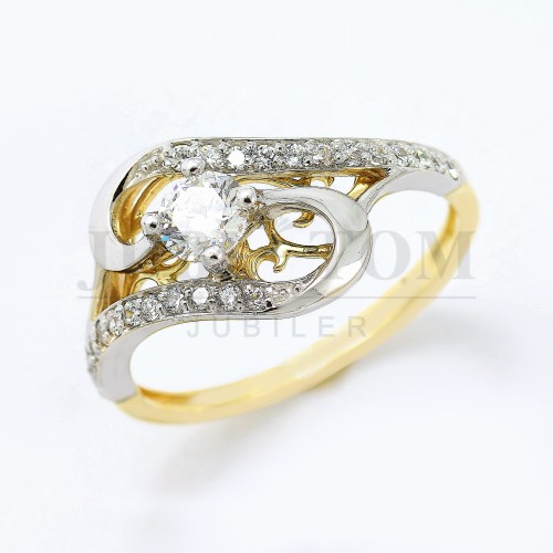 Pierścionek z białego i żółtego złota z cyrkoniami Svarowski