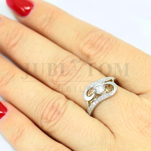 Pierścionek z białego i żółtego złota z cyrkoniami Svarowski