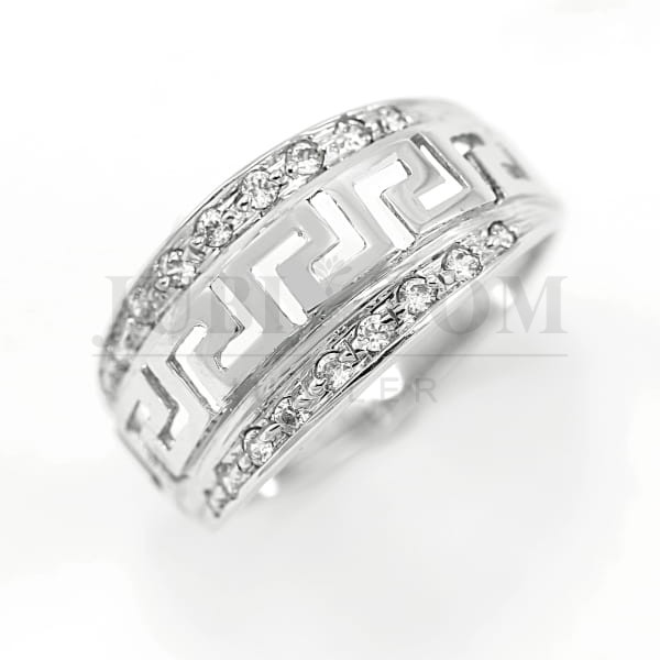 Pierscionek z białego złota wzorem drogi greckiej