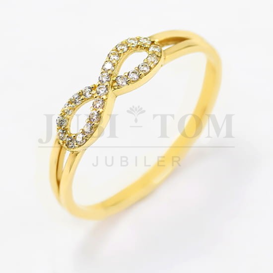 Złoty pierścionek nieskończoność z cyrkoniami