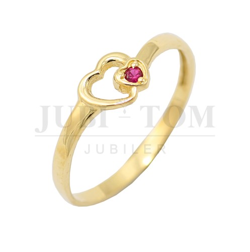 Pierścionek serduszka z czerwoną cyrkonią
