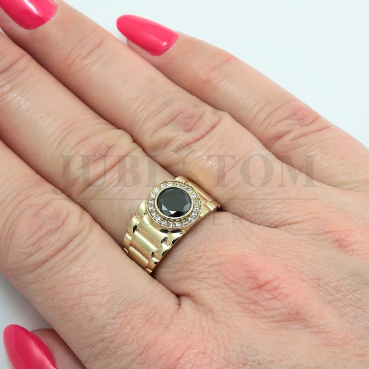 Modowy szeroki złoty pierścionek/sygnet