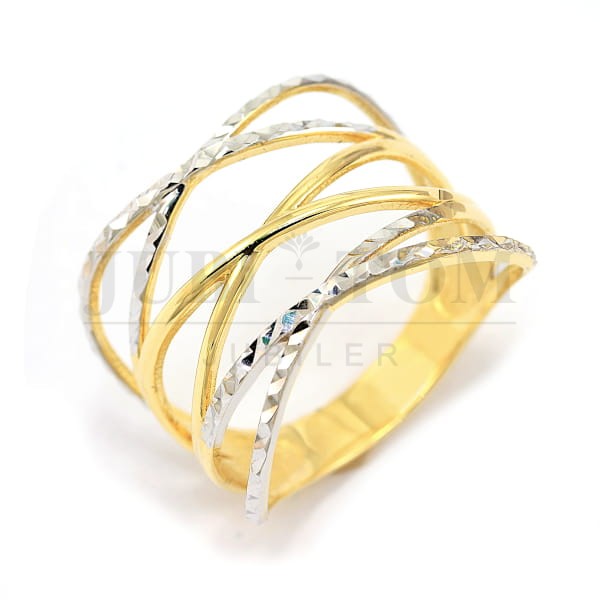 Złoty szeroki pierścionek z diamentowaniem próba 585