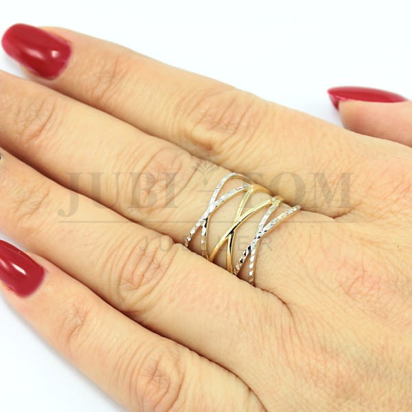 Złoty szeroki pierścionek z diamentowaniem próba 585