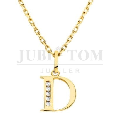 Złota zawieszka litera D z cyrkoniami