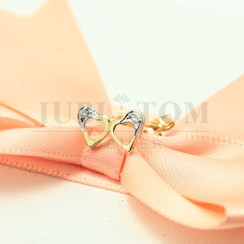 Kolczyki złote serca z cyrkonią
