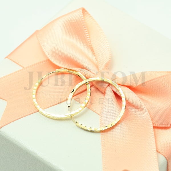 Diamentowane złote kolczyki średnie kółka próba 585