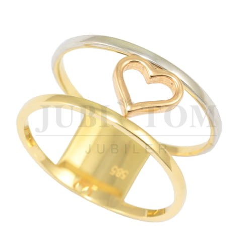 Ciekawy pierścionek a'la obrączka z sercem próba 585