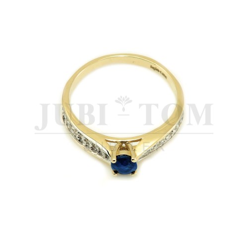 Pierścionek z cyrkoniami i szafirem złoto próby 585