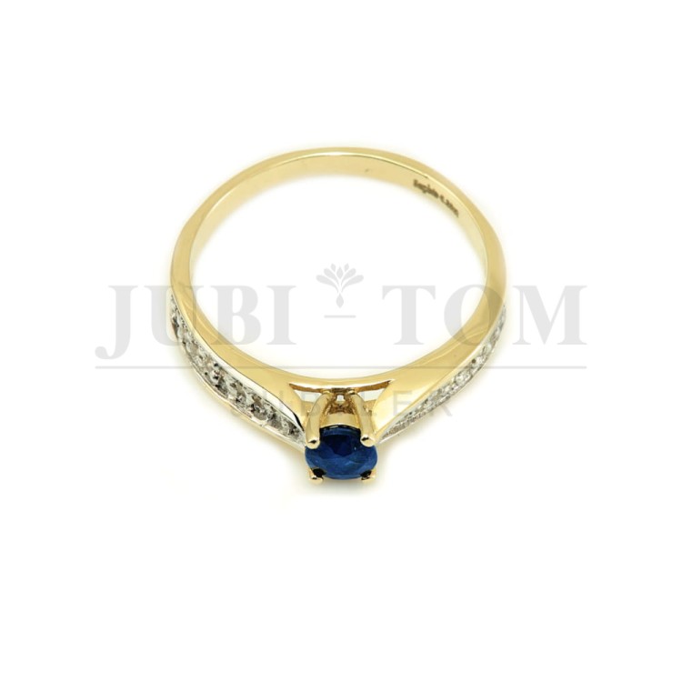 Pierścionek z cyrkoniami i szafirem złoto próby 585