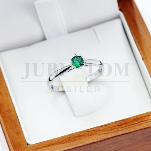 Pierścionek z zieloną cyrkonią białe złoto p.585