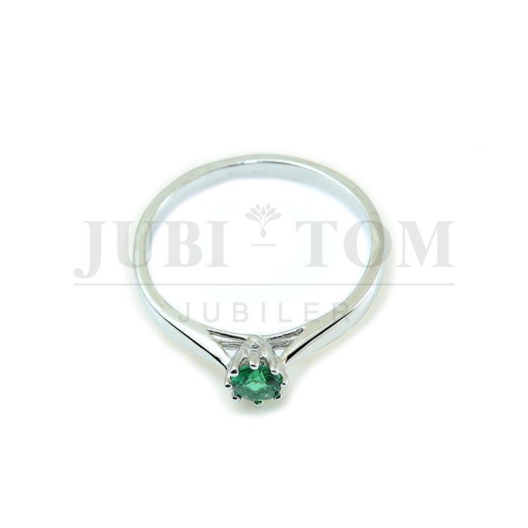 Pierścionek z zieloną cyrkonią białe złoto p.585