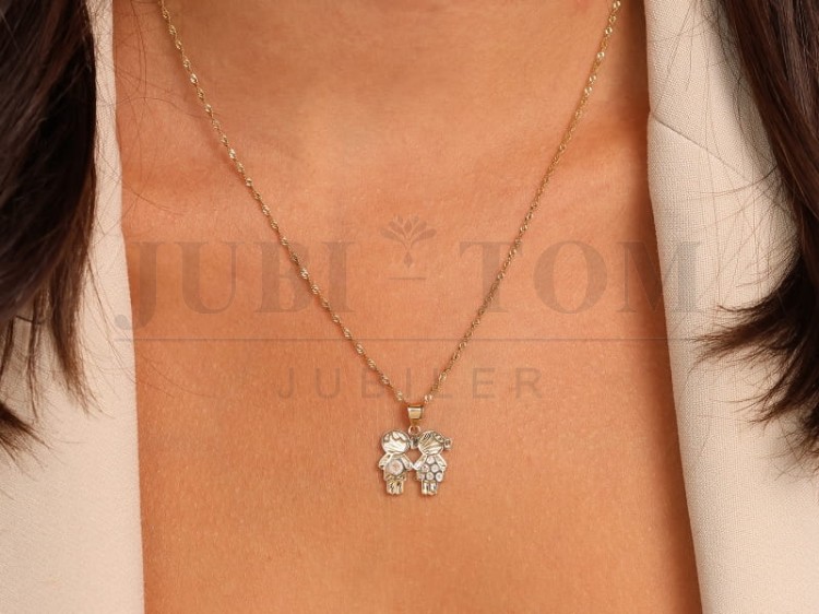 Wisiorek, zawieszka złota chłopiec i dziewczynka proba 585