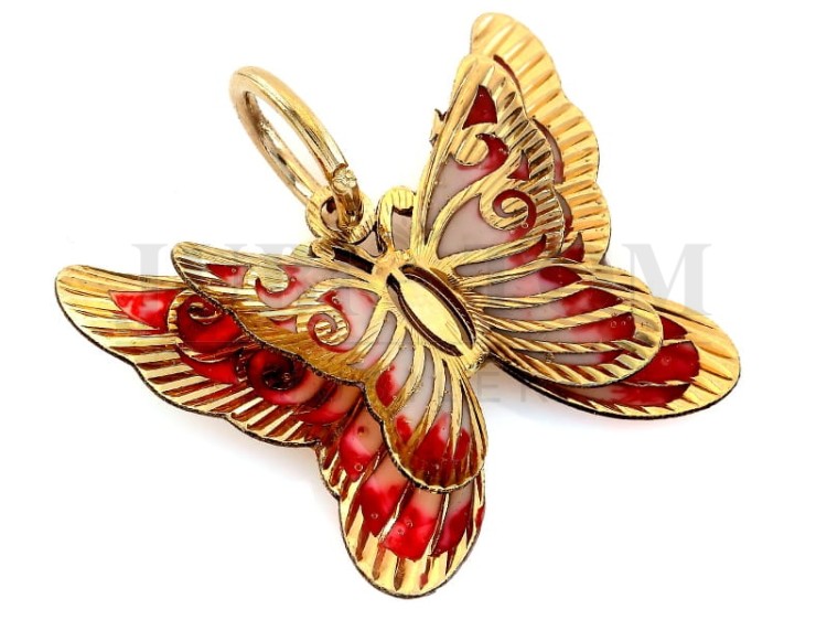 Wisiorek różowy motyl złoto p.585