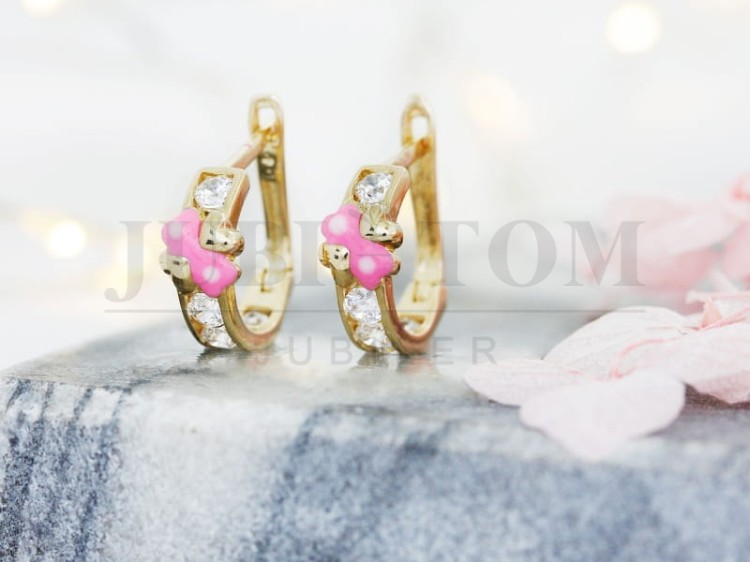 Śliczne złote kolczyki dziecięce różowe serduszka próba 585