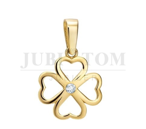 Złota zawieszka koniczyna z serc, z cyrkonią próba 585