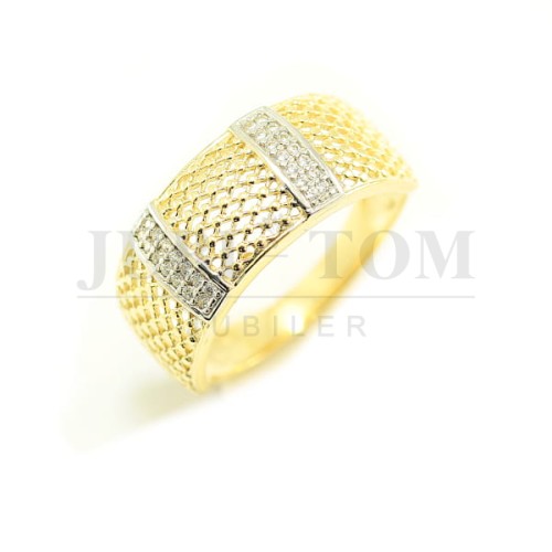 Szeroki  wielokamieniowy złoty pierścionek z cyrkoniami p.585