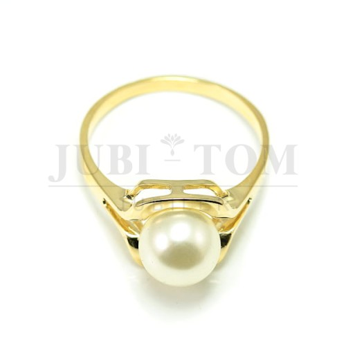 Pierścionek z żółtego złota z białą perła p.585