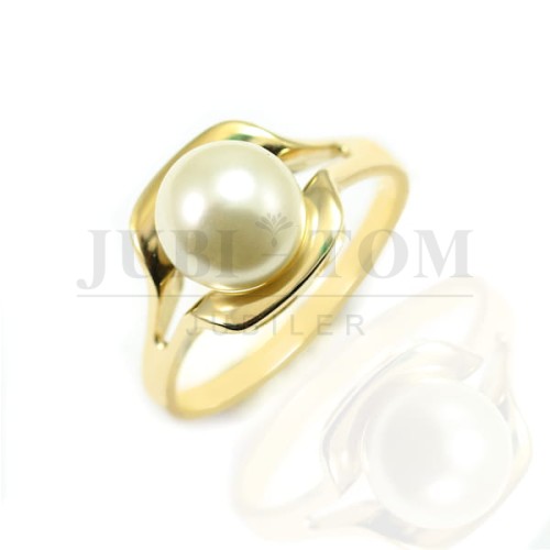 Pierścionek z żółtego złota z białą perła p.585