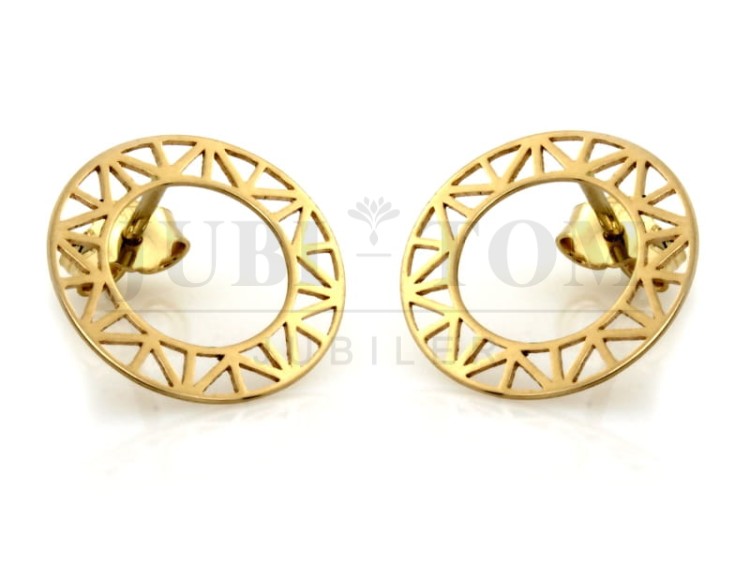 Kolczyki złote okrągłe, płaskie,  sztyft złoto p.585