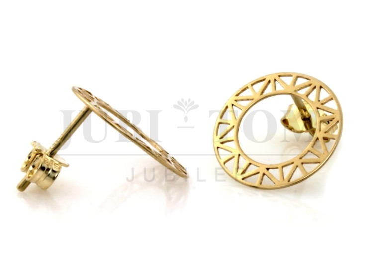 Kolczyki złote okrągłe, płaskie,  sztyft złoto p.585