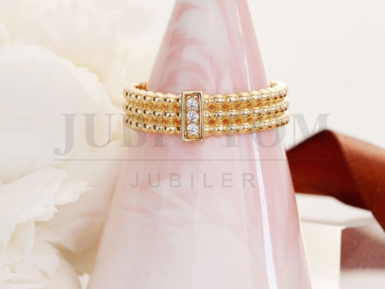 Pierścionek z kulek i cyrkonii złoto próby 585