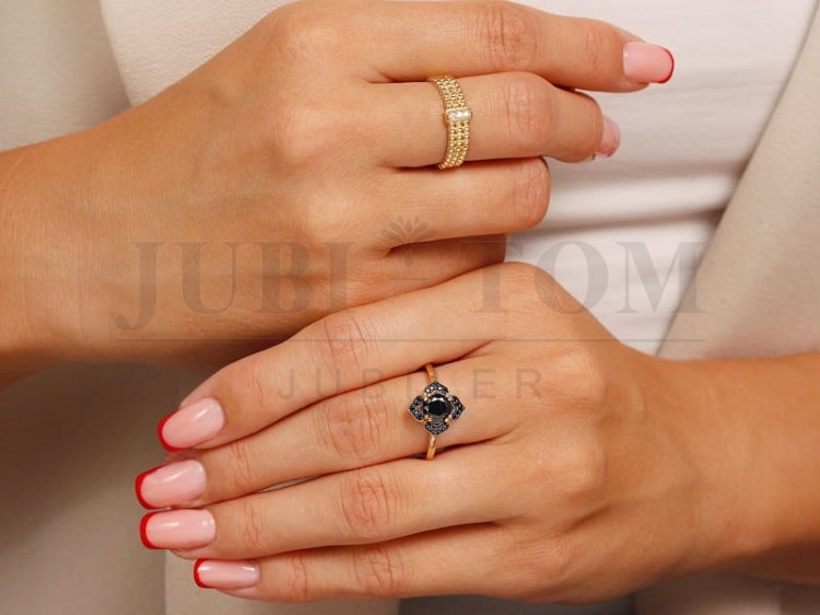 Pierścionek z kulek i cyrkonii złoto próby 585