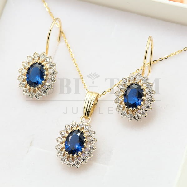 Zawieszka z szafirem i cyrkoniami złoto próba 585