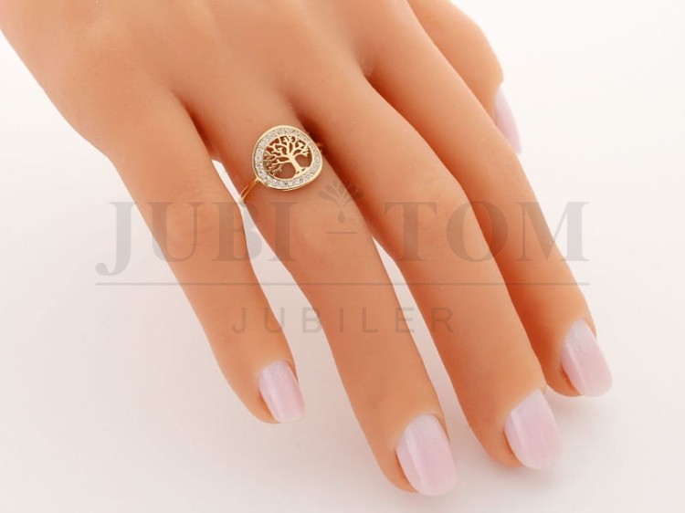 Pierścionek drzewo życia z cyrkoniami próba 585