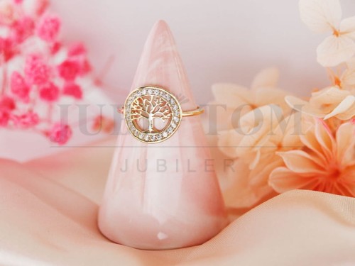 Pierścionek drzewo życia z cyrkoniami próba 585