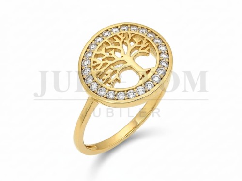 Pierścionek drzewo życia z cyrkoniami próba 585