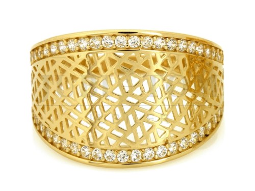 Szeroki ażurowy pierścionek  z cyrkoniami próba 585