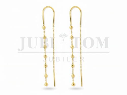 Kolczyki złote łańcuszki z kulkami diamentowanymi pr 585