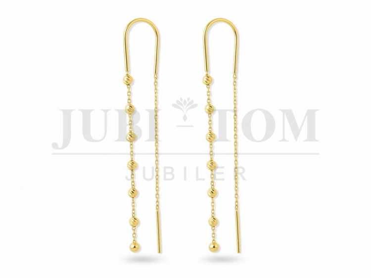 Kolczyki złote łańcuszki z kulkami diamentowanymi pr 585