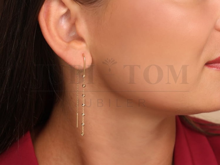 Kolczyki złote łańcuszki z kulkami diamentowanymi pr 585