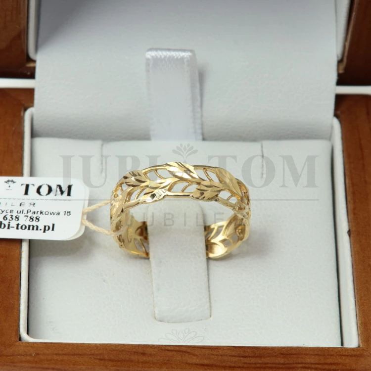 Ażurowy  pierścionek liście a'la obrączka