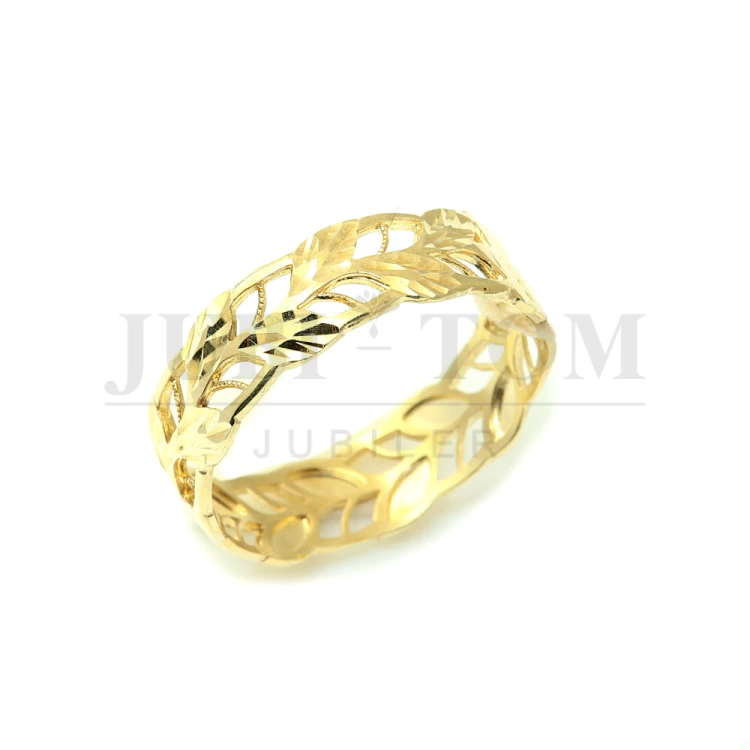 Ażurowy  pierścionek liście a'la obrączka