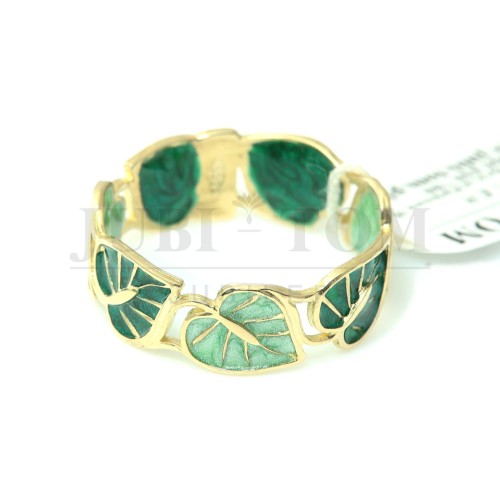 Pierścionek liście monstera z zieloną emalią -a'la obrączka