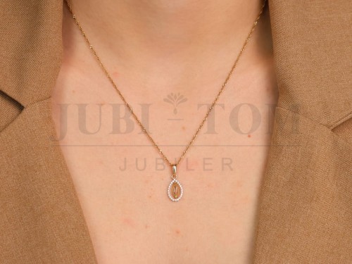 Złota Zawieszka Migdał z Cyrkoniami